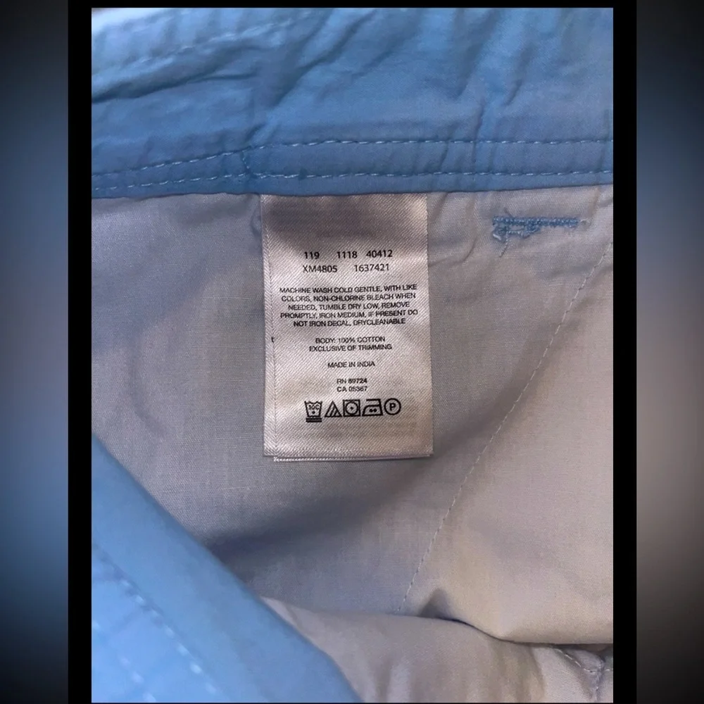 Columbia Men's Chino Shorts Button Zip Blue Waist 36W 8Long  Slash Pockets 36W